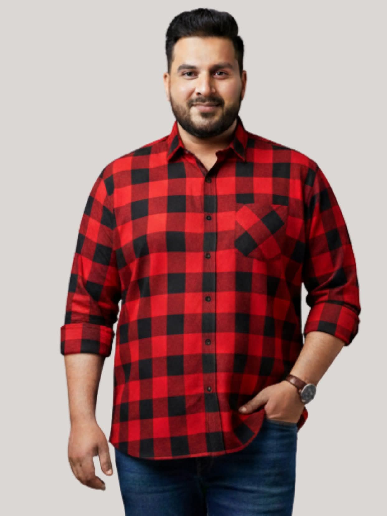 Red/Black Checkbox Casual Shirt
